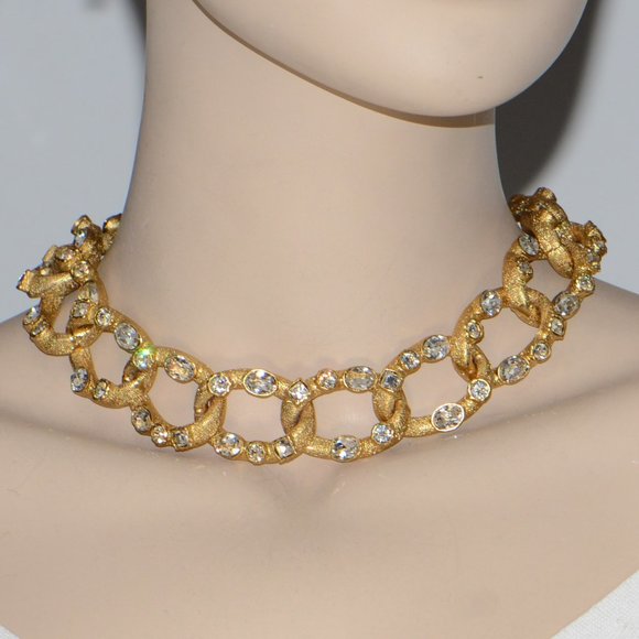 Kenneth Jay Lane KJL Satin Finish Crystal Link Necklace